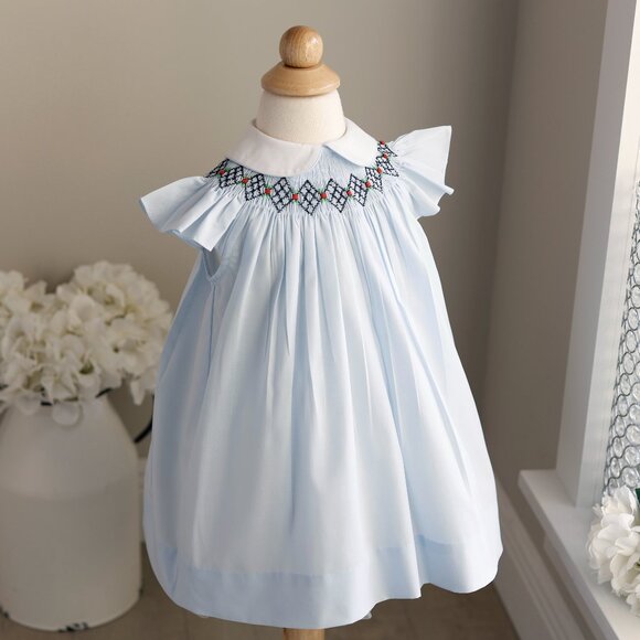 Blue Smocked Dress Flutter Sleeve Feltman Brothers Friedknit RARE FIND NWT - Picture 5 of 6